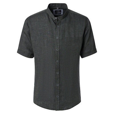 Pánská košile Casa Moda lněná Casual 126130681 světle šedá límec stojáček krátký rukáv vel. 3XL - 8XL ( 48 - 58 )