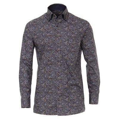 Pánská košile Casa Moda Comfort Fit B.D.DK s módním tiskem dlouhý rukáv modrá vel. 50 - 56 (4LX - 7XL)