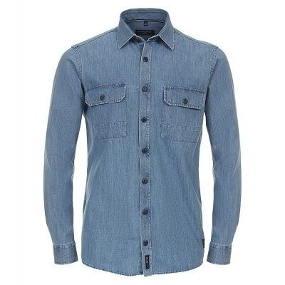 Pánská riflová košile JEANS modrá dlouhý rukáv 4XL - 7XL
