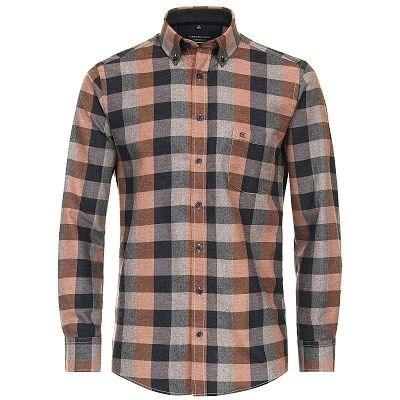 Pánská košile Casa Moda flanelová hnědo šedá dlouhý rukáv vel. 3XL - 7XL