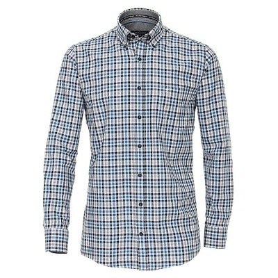 Pánská košile Casa Moda Comfort Fit kostkovaná aqua a petrol keprová dlouhý rukáv vel. 4XL - 7XL