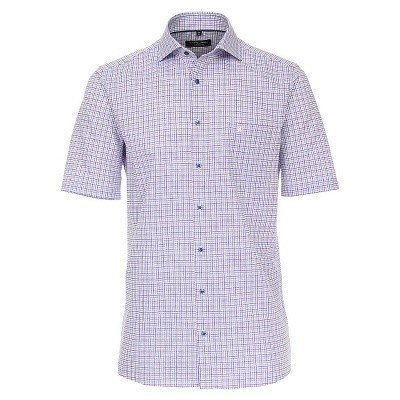 Pánská košile Casa Moda Comfort Fit dobby modro červené káro krátký rukáv vel. 48 - 56 (3XL - 7XL)