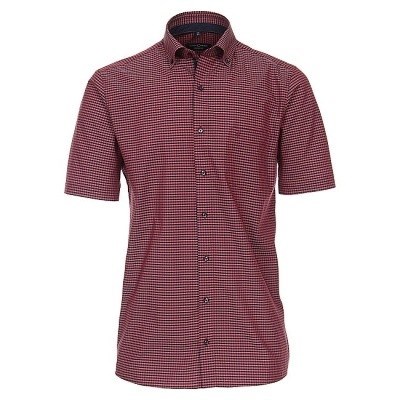 Pánská košile Casa Moda Comfort Fit popelínová červená kostiička krátký rukáv vel. 48 - 56 (3XL - 7XL)