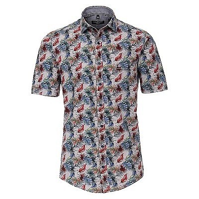 Pánská košile Casa Moda Comfort Fit popelínová módní tisk listy krátký rukáv vel. 48 - 56 (3XL - 7XL)