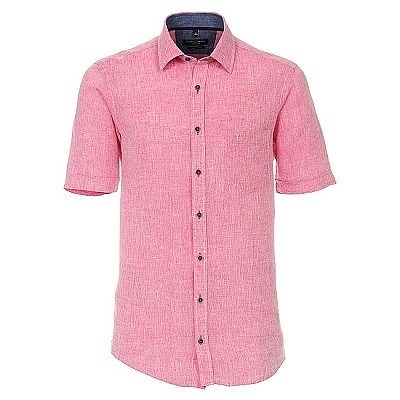 Pánská košile Casa Moda červená lněná krátký rukáv vel. 4XL - 7XL (50 - 56)