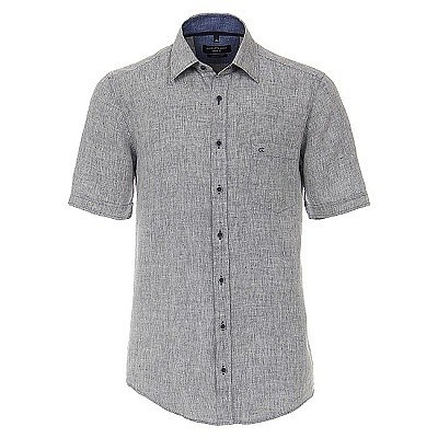 Pánská košile Casa Moda černá lněná krátký rukáv vel. 4XL - 7XL (50 - 56)
