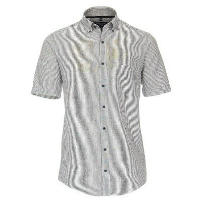 Pánská košile Casa Moda Comfort Fit lněná zelená s proužkem krátký rukáv vel. 3XL - 7XL (48 - 56)