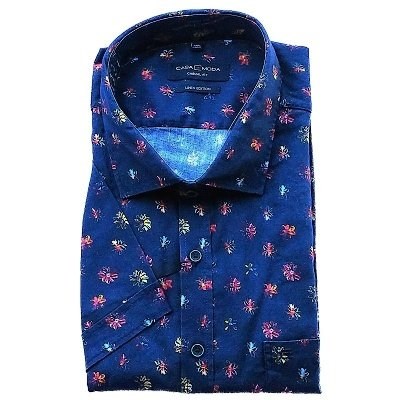 Pánská košile Casa Moda Comfort Fit lněná květy krátký rukáv vel. 3XL - 7XL (48 - 56)