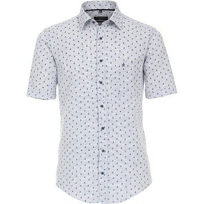 Pánská košile Casa Moda světle modrá potisk lněná krátký rukáv vel. 3XL - 7XL (48 - 56)
