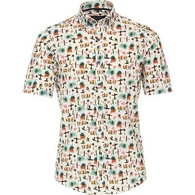 Pánská košile Casa Moda potisk lněná krátký rukáv vel. 5XL - 7XL (52 - 56)