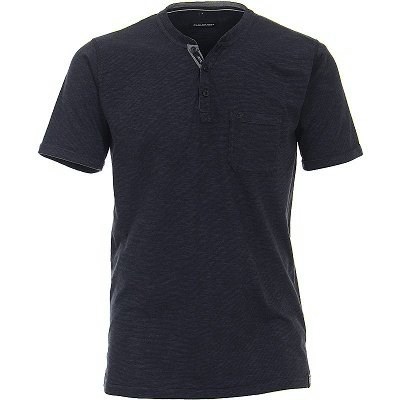 Pánské tričko Casa Moda 3XL - 6XL tmavě modré žíhané na knoflíčky krátký rukáv