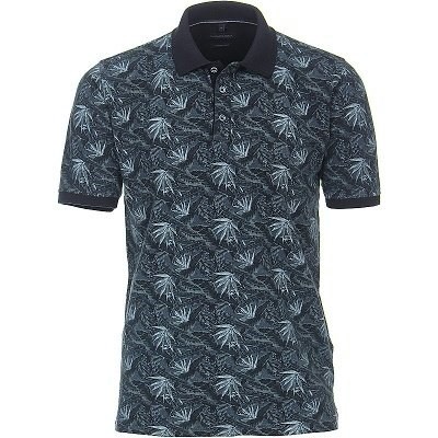 Pánská polokošile - tričko s límečkem Casa Moda tmavě modré s potiskem 3XL - 6XL krátký rukáv modrá s proužkem