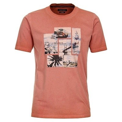 Pánské tričko Casa Moda XL - 6XL krátký rukáv oranžovo-růžové s potiskem VOLKSWAGEN