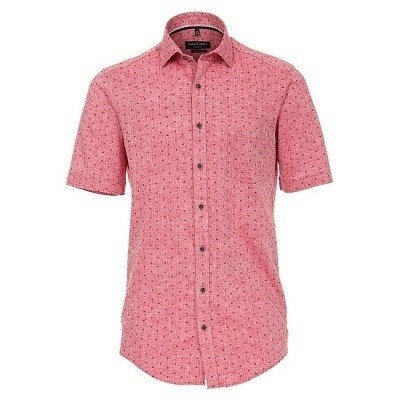 Pánská košile Casa Moda lněná červená krátký rukáv vel. 4XL - 7XL (49 - 56)