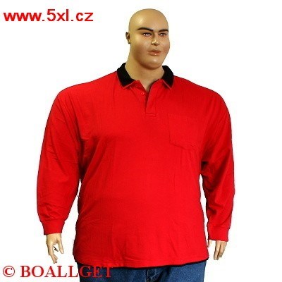 Pnsk triko s dvojitm lmekem na knoflky erven - polokoile dlouh rukv  7XL - 10XL