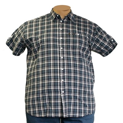 Pánská košile Kamro  vel. 5XL - 6XL šedo - modré káro krátký rukáv