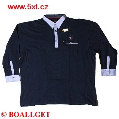 Pánské tričko s límečkem a košilovými rukávy tmavě modré - polokošile dlouhý rukáv  7XL - 12XL