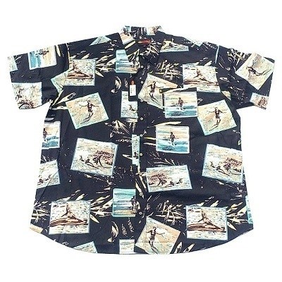 Pánská košile Kamro černá s obrázky vodních sportů krátký rukáv 5XL - 8XL