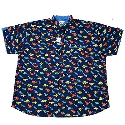 Pánská košile Kamro modrá s potiskem dinosaurů krátký rukáv 7XL - 12XL