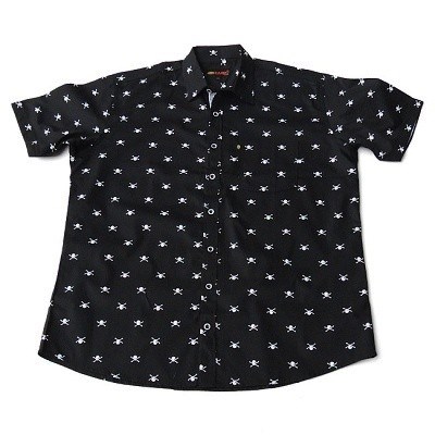 Pánská košile Kamro 23418/200 černá s bílými lebkami a překříženými hnátami krátký rukáv 5XL - 10XL