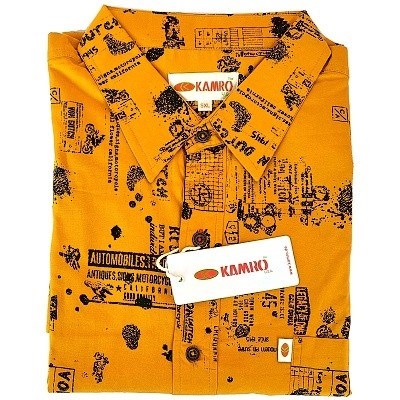 Pánská košile Kamro okrová s černým potiskem dlouhý rukáv  5XL - 12XL