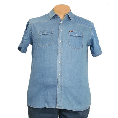 Pánská riflová košile JEANS Kamro  vel. 5XL - 6XL modrá krátký rukáv