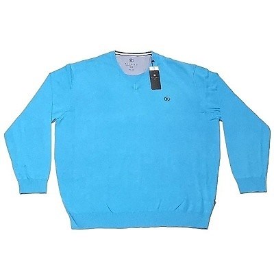 Pánský svetr KITARO modrý výstřih do  V    4XL - 6XL