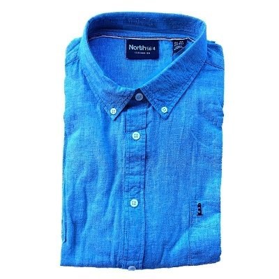 Pánská košile lněná modrá NORTH 56°4 krátký  rukáv  4XL - 8XL