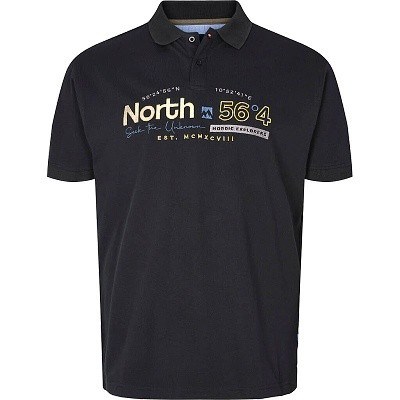 Pánská polokošile - tričko s límečkem černé NORTH 56°4 s potiskem  5XL - 8XL krátký rukáv