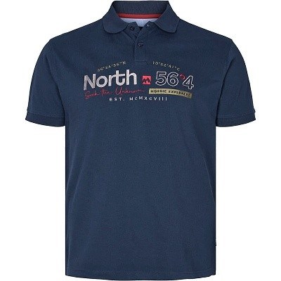 Pánská polokošile - tričko s límečkem tmavě modré NORTH 56°4 s potiskem  5XL - 8XL krátký rukáv