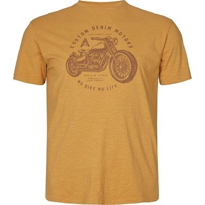 Pánské tričko NORTH 56°4 okrové s potiskem motorky 5XL - 8XL krátký rukáv