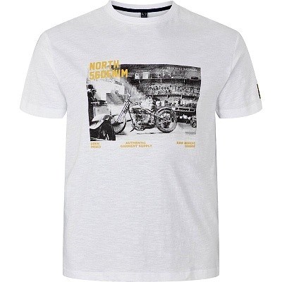Pánské tričko 41318/0000 NORTH 56°4 bílé potisk motorky  5XL - 10XL krátký rukáv