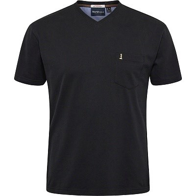 Pánské tričko 43105 NORTH 56°4 černé s výstřihem do  V   elastické stretch  4XL - 8XL krátký rukáv