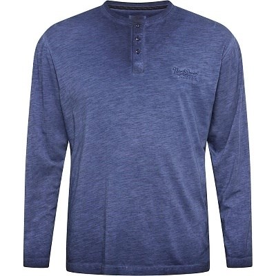 Pánské tričko 43340 NORTH 56°4 modré batikované na 3 knoflíčky  5XL - 8XL dlouhý  rukáv