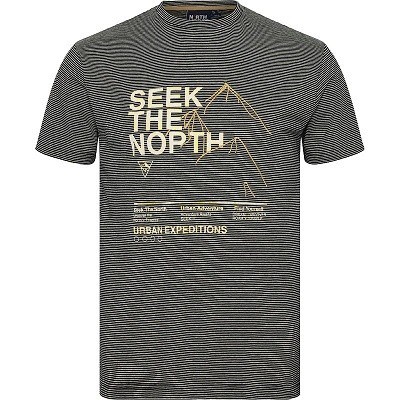 Pánské tričko 51130 NORTH LATITUDE černé pruhované s potiskem a výšivkou krátký rukáv  4XL - 10XL