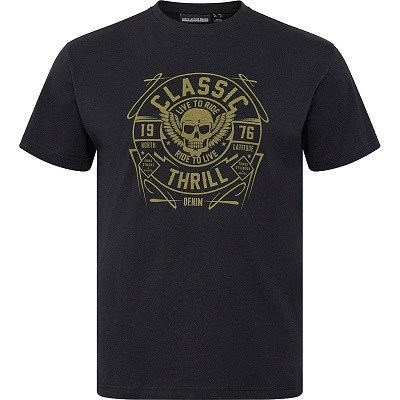 Pánské tričko 51348 NORTH LATITUDE černé s potiskem CLASIC THRILL krátký rukáv  5XL- 10XL