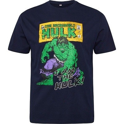 Pánské tričko NORTH 53355 tmavě modré s potiskem HULK  ( Marvel ) krátký rukáv  5XL - 8XL