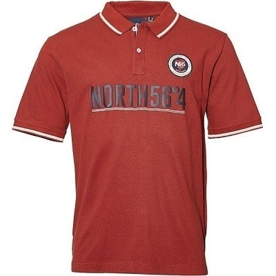 Pánské tričko s límečkem - polokošile vínová s potiskem a nášivkou NORTH 56°4  5XL - 8XL krátký rukáv