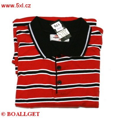 Pnsk triko erven - polokoile s lmekem, ernobl pruhy krtk rukv 5XL-7XL