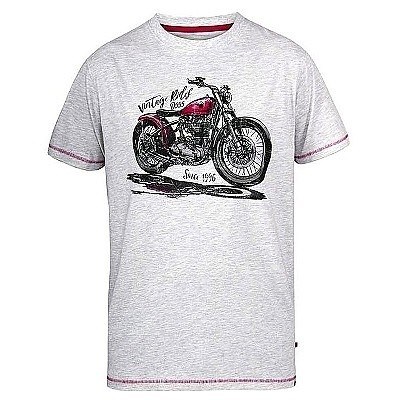 Pánské tričko světle šedé s potiskem VINTAGE RIDES MOTORBIKE krátký rukáv 2XL - 5XL