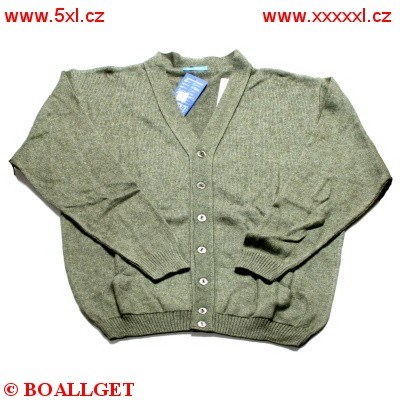 Pánský svetr khaki propínací na knoflíky výstřih do  V    3XL - 4XL