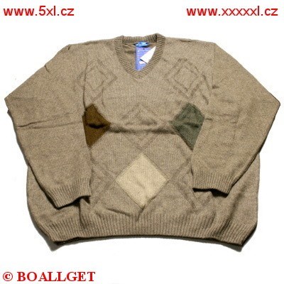 Pánský svetr světle hnědý s kosočtverci výstřih do  V    3XL - 4XL