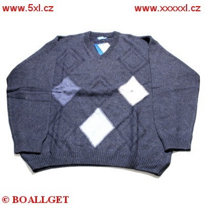 Pánský svetr modrý s kosočtverci výstřih do  V    3XL - 4XL