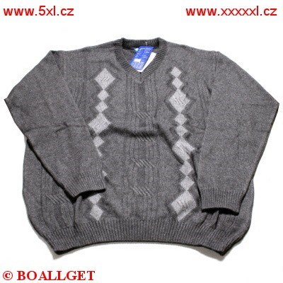 Pánský svetr šedý se svislými kosočtverci výstřih do  V    3XL - 4XL