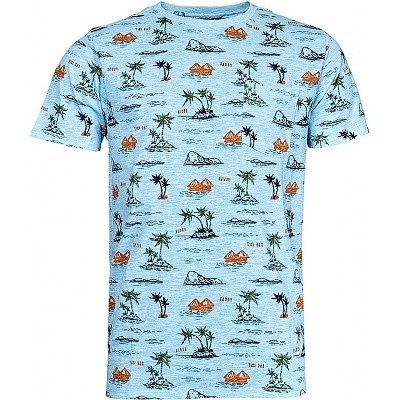 Pánské tričko REPLIKA JEANS světle modré potisk palmy  4XL - 5XL krátký rukáv