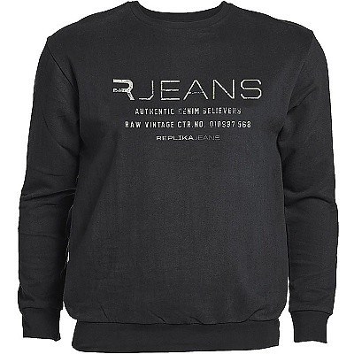 Pánská mikina černá REPLIKA JEANS s potiskem 5XL - 6XL