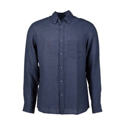 Pánská košile lněná 33011 tmavě modrá dlouhý rukáv  4XL - 8XL