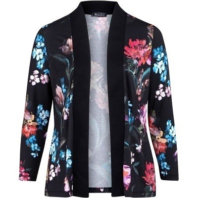 Kardigan černý s potiskem barevných květů