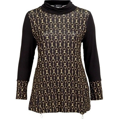 Dámská halenka černá s rolákem a potiskem zlatých řetízků