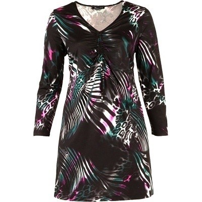 Šaty černé s barevným potiskem dlouhý rukáv